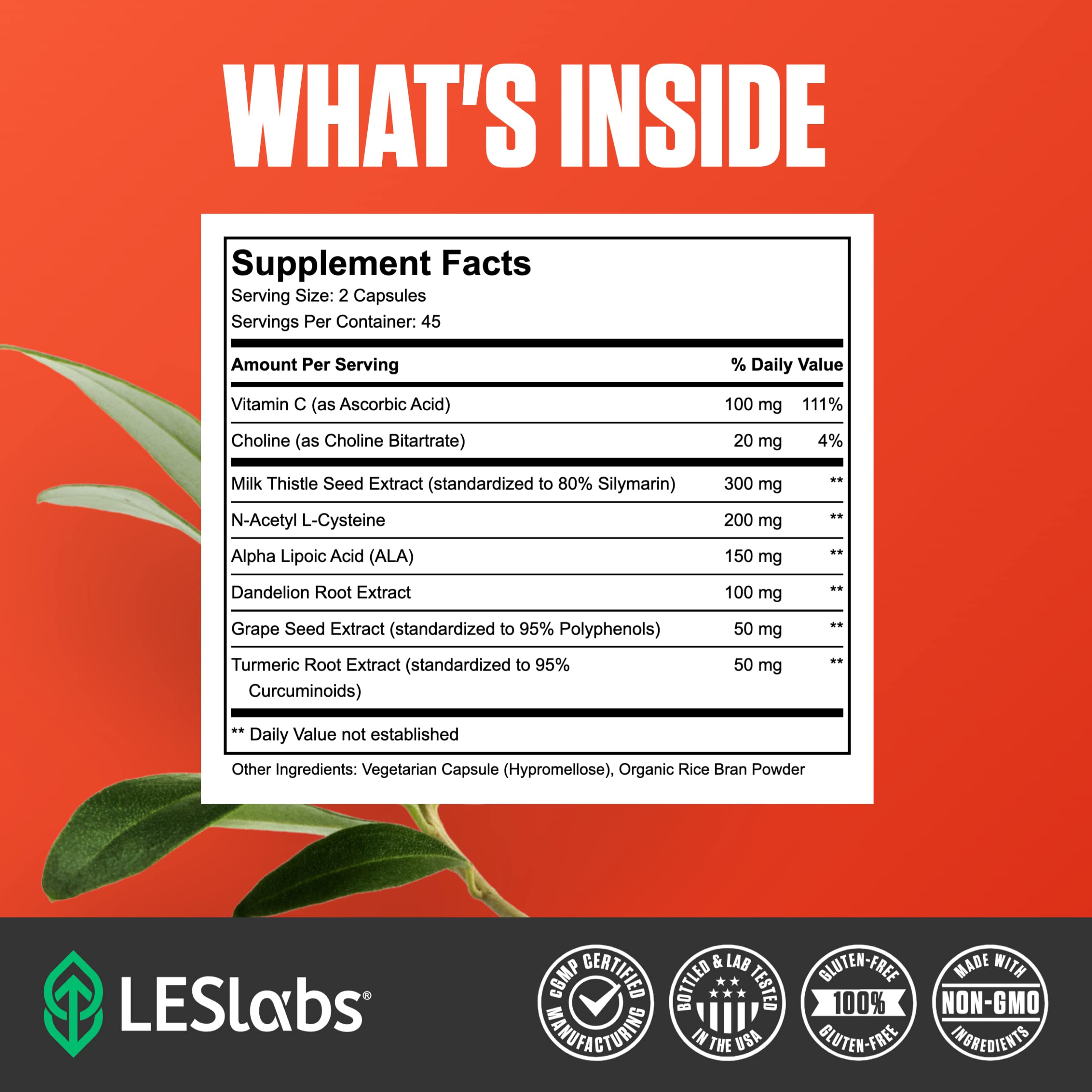 LES Labs ingredientes naturales: cardo mariano, NAC y diente de león en primer plano