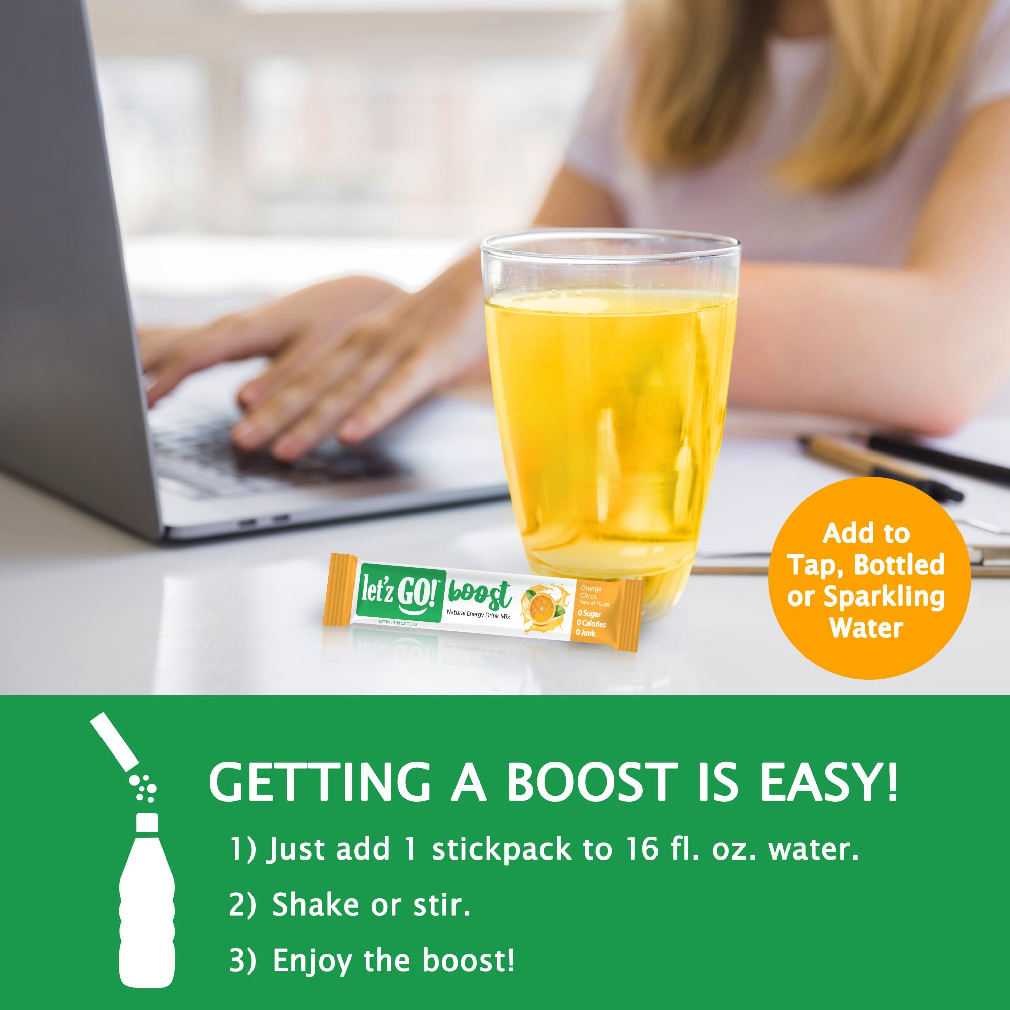 Let'z Go! uso en gimnasio con botella, energético y portátil