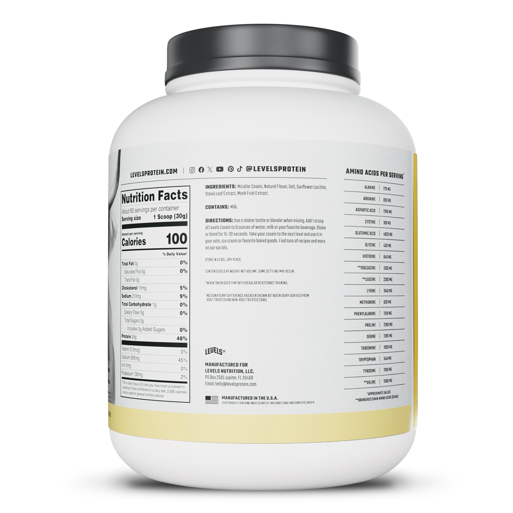 Levels Nutrition vaso con receta proteica mostrando versatilidad culinaria