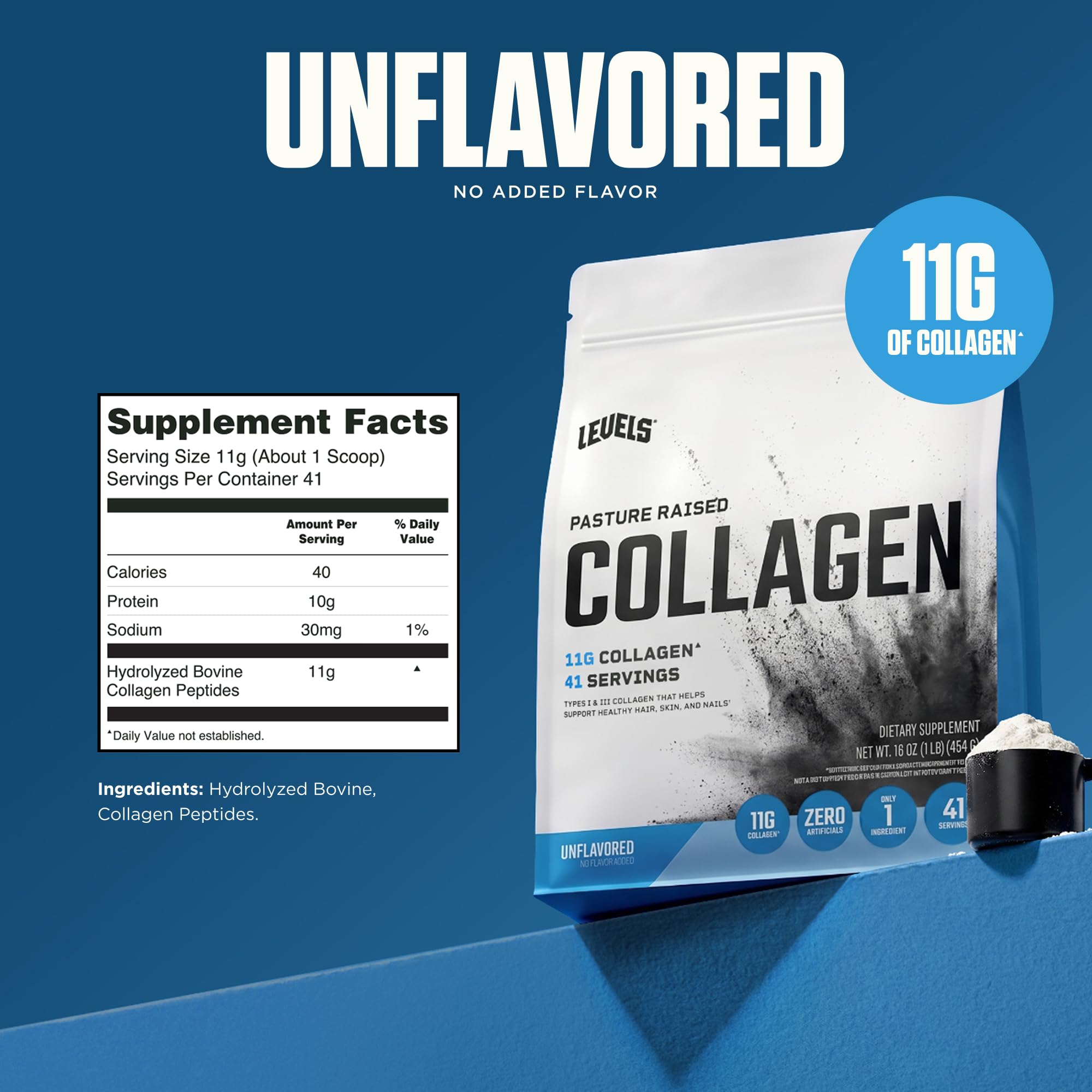 Levels Collagen cucharada con polvo lista para mezclar fácilmente