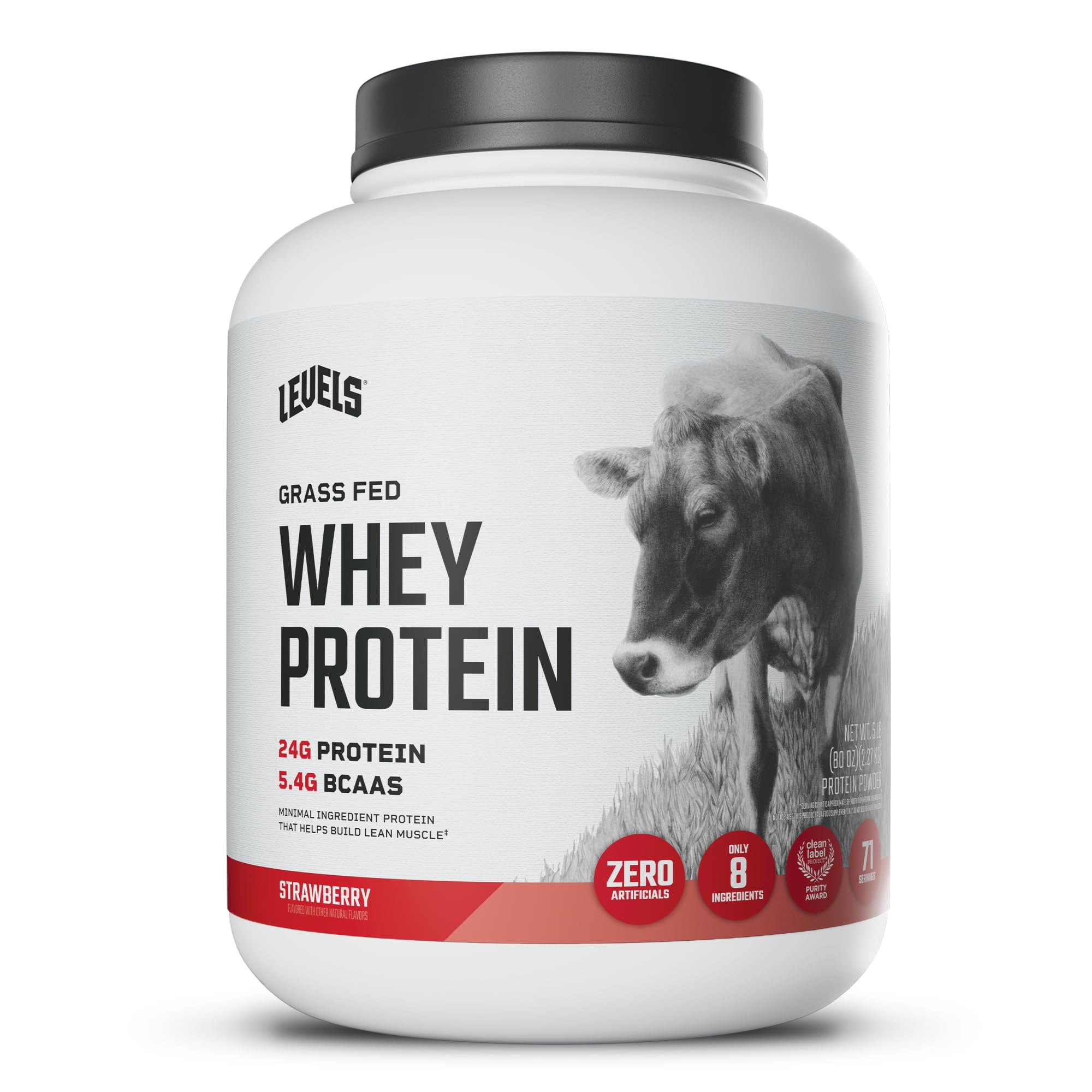Levels Nutrition envase frontal fresa mostrando tamaño 5 lb y claridad de ingredientes