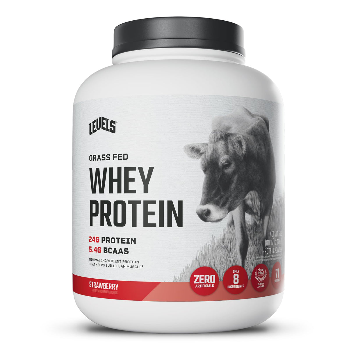 Levels Nutrition envase frontal fresa mostrando tamaño 5 lb y claridad de ingredientes