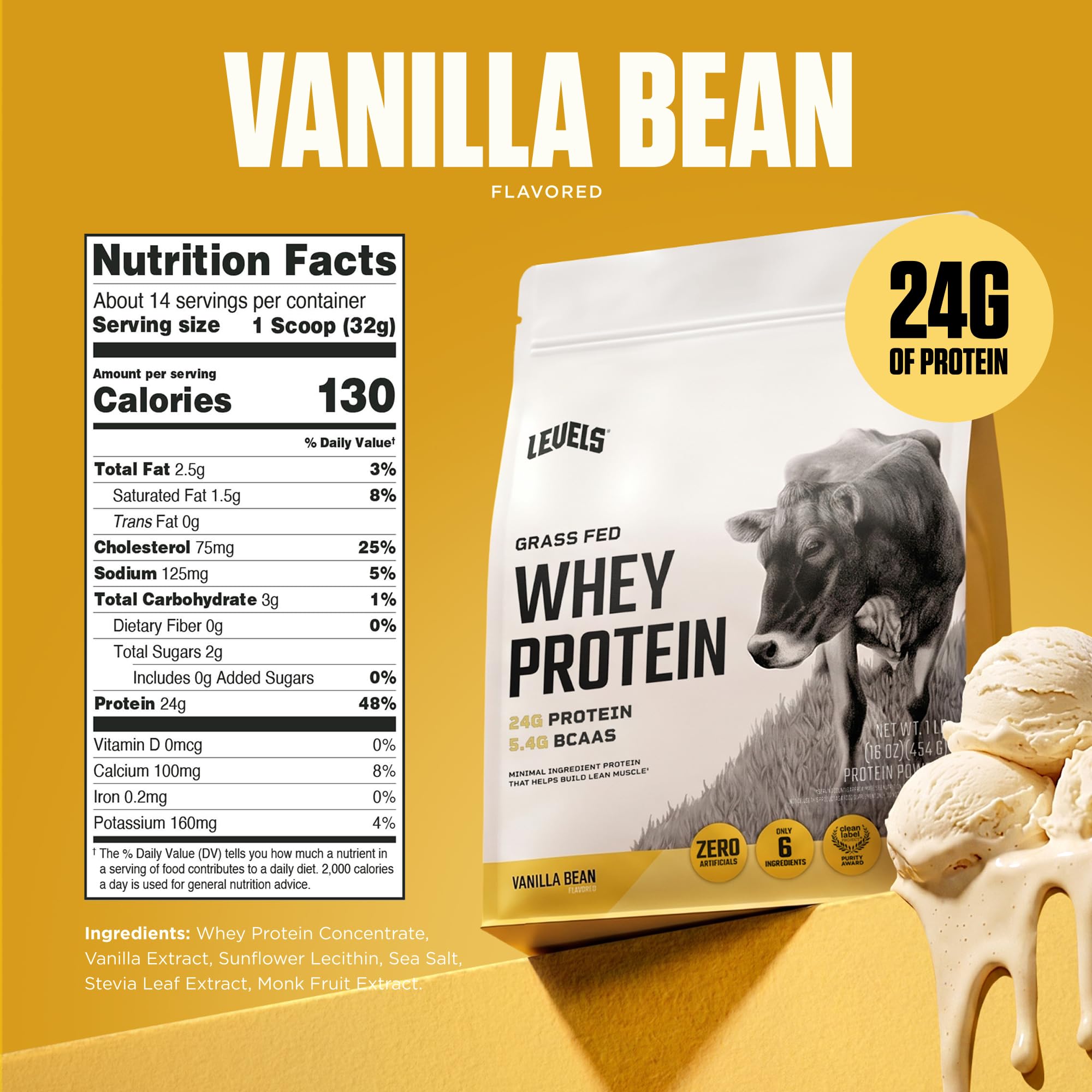 Levels Nutrition cuchara con polvo destaca 24 g de proteína