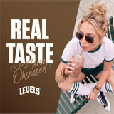 Levels Nutrition vaso con batido de chocolate, resultado cremoso y delicioso