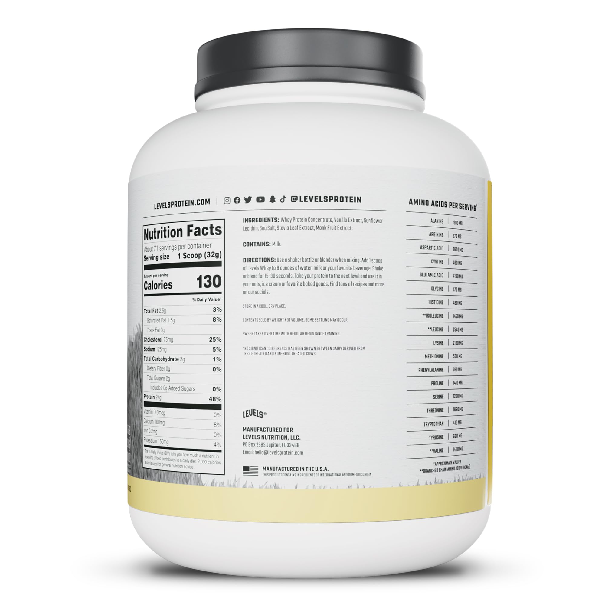Levels Nutrition: comparación de tamaño 5 lb para estimar cantidad total