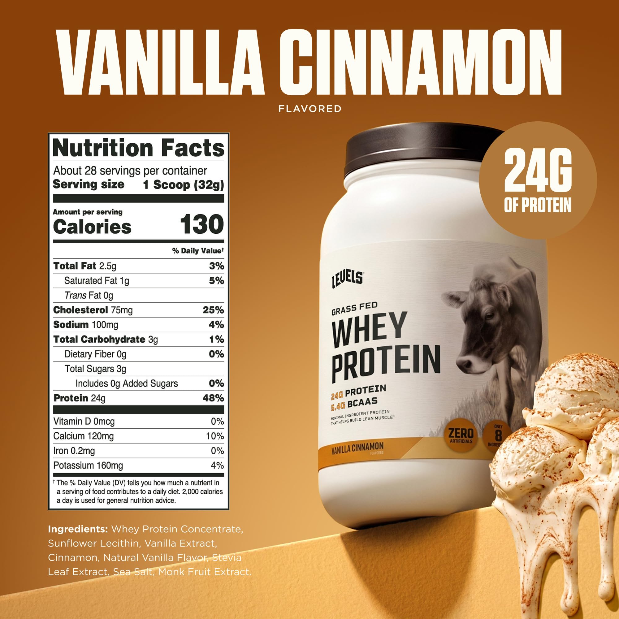 Levels Nutrition cucharada con proteína destacando 24 g por porción