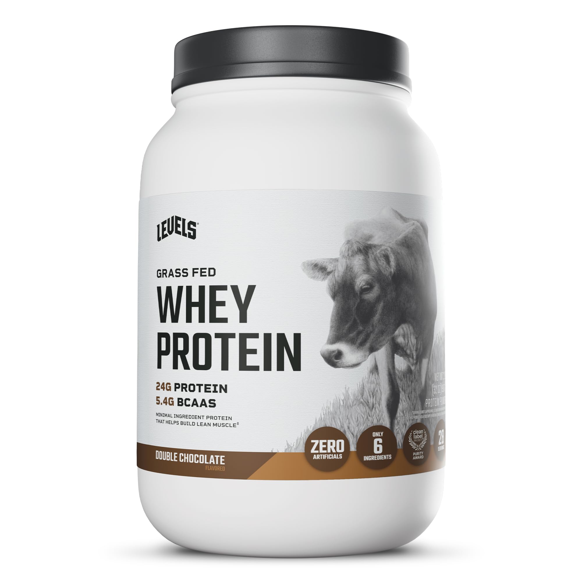 Levels Whey envase frontal mostrando doble chocolate y beneficio de proteína
