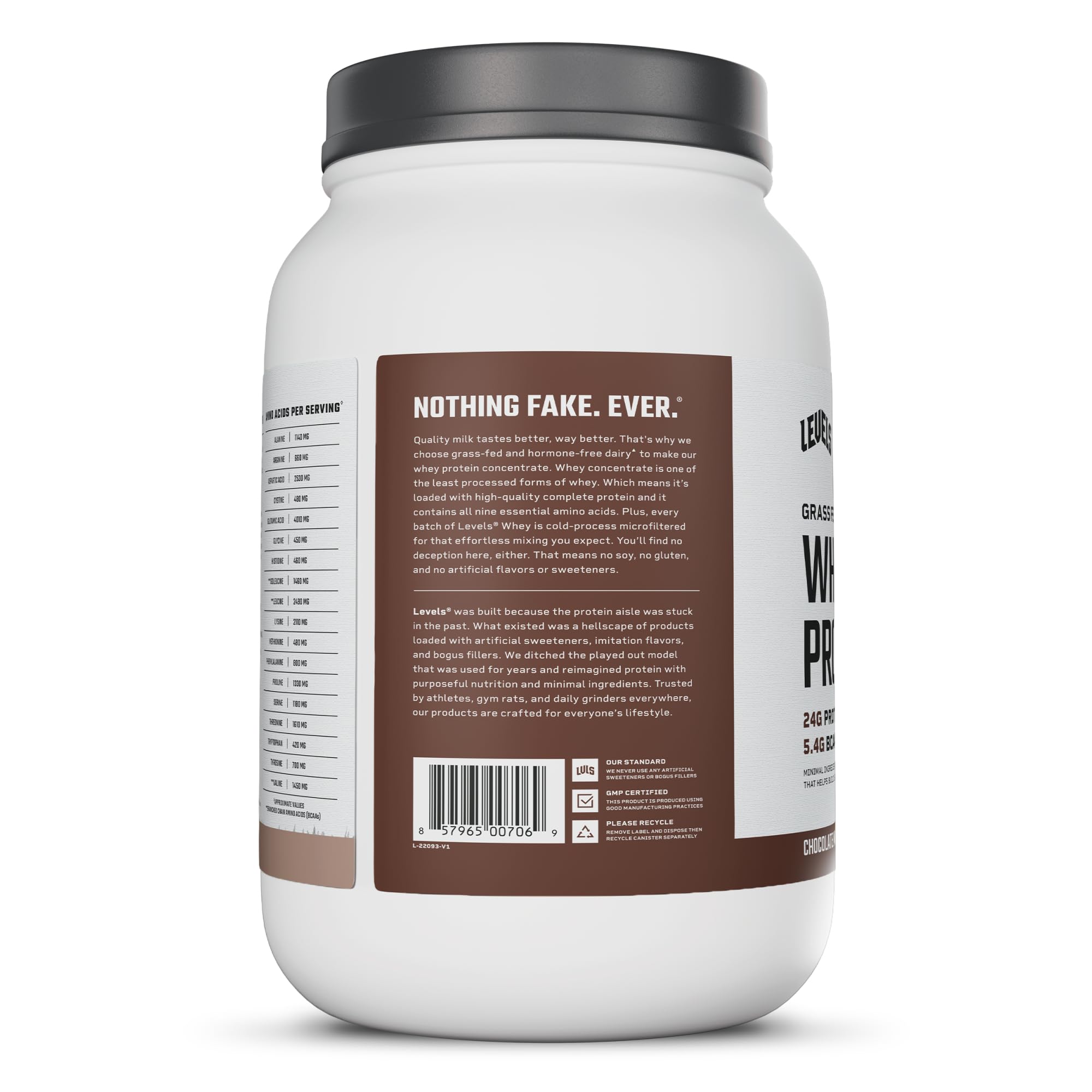 Levels Whey empacado con sello Made in USA, certifica origen y control