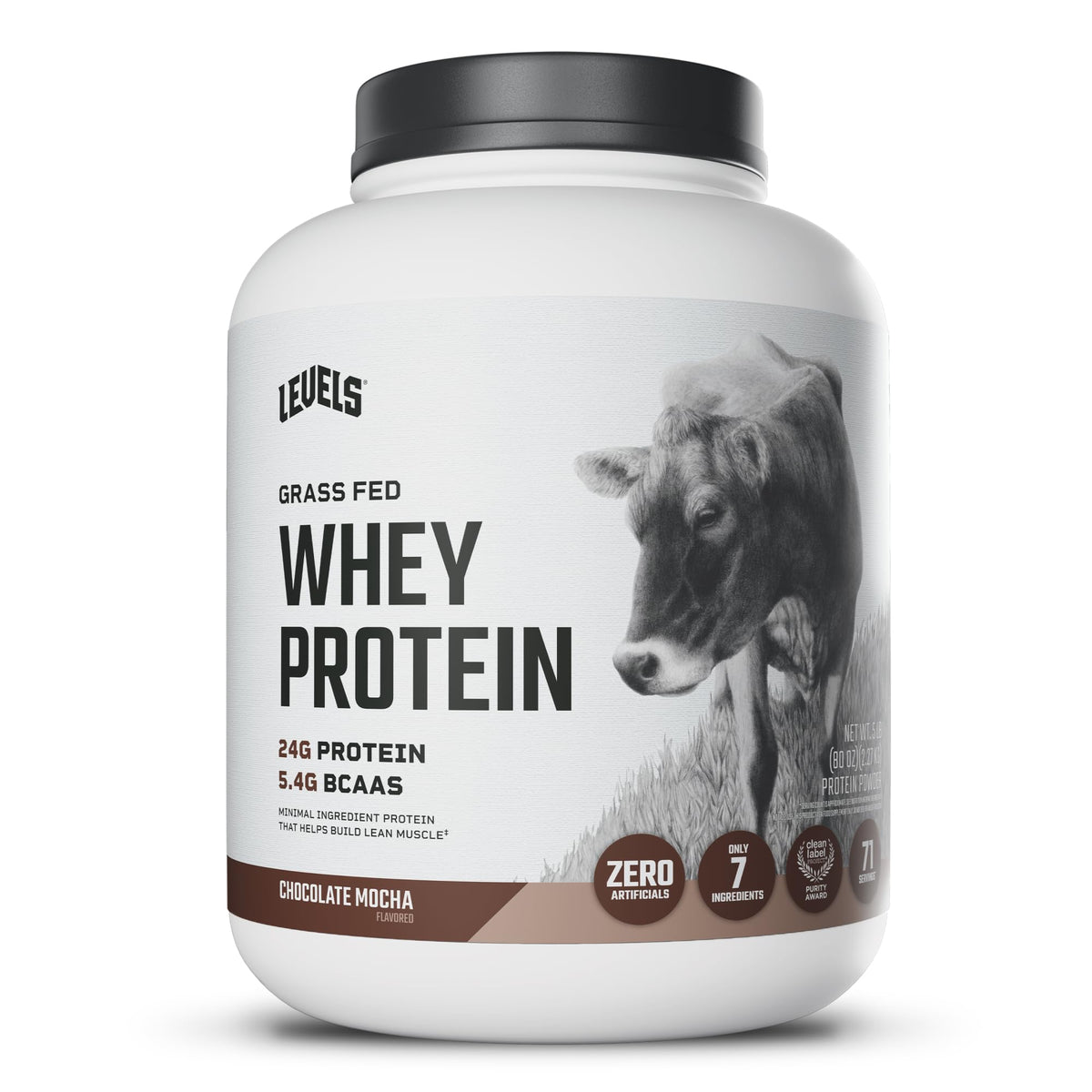 Levels Whey frente del envase mostrando la marca y el sabor