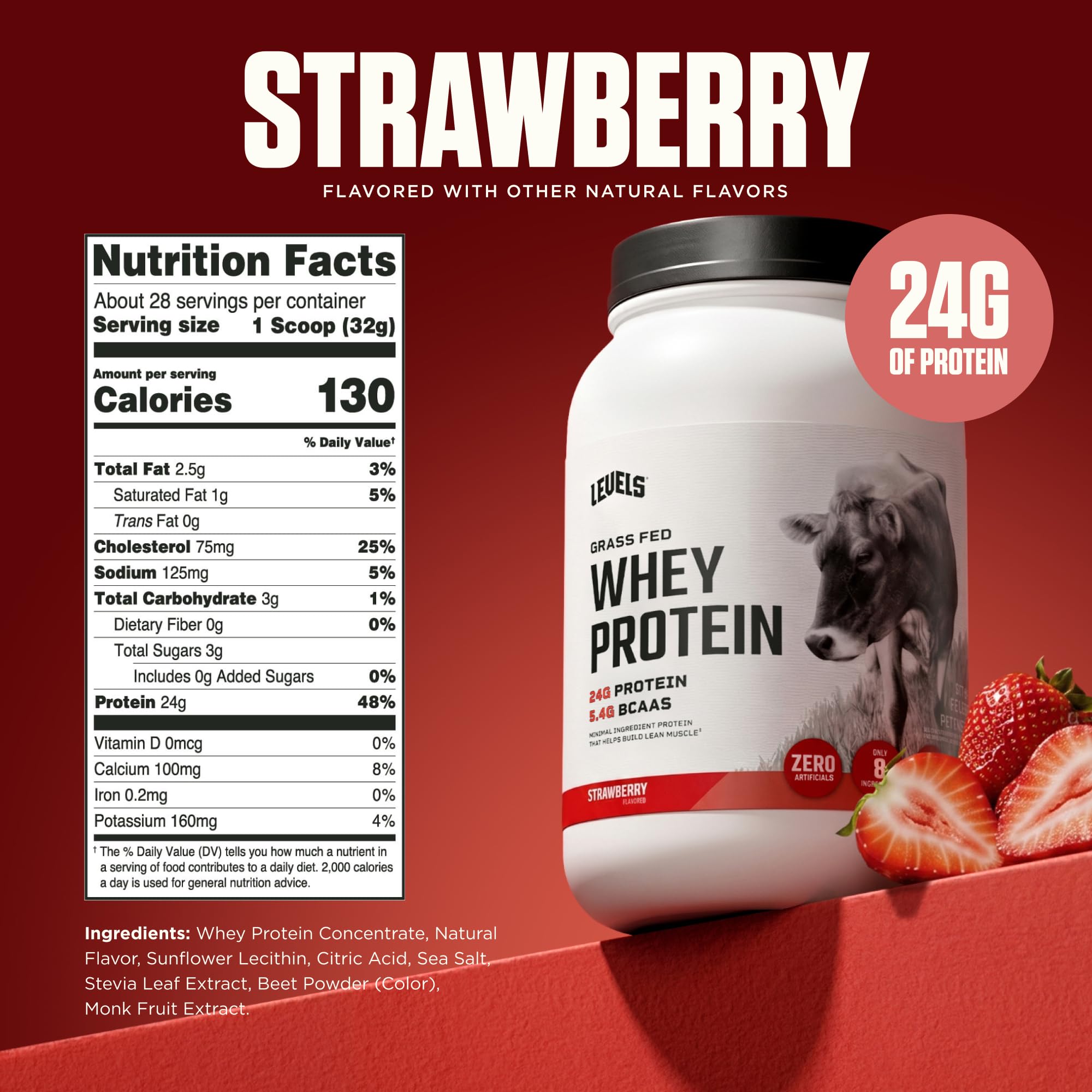 Levels Whey cuchara con porción de proteína, medición precisa y aporte de 24 g