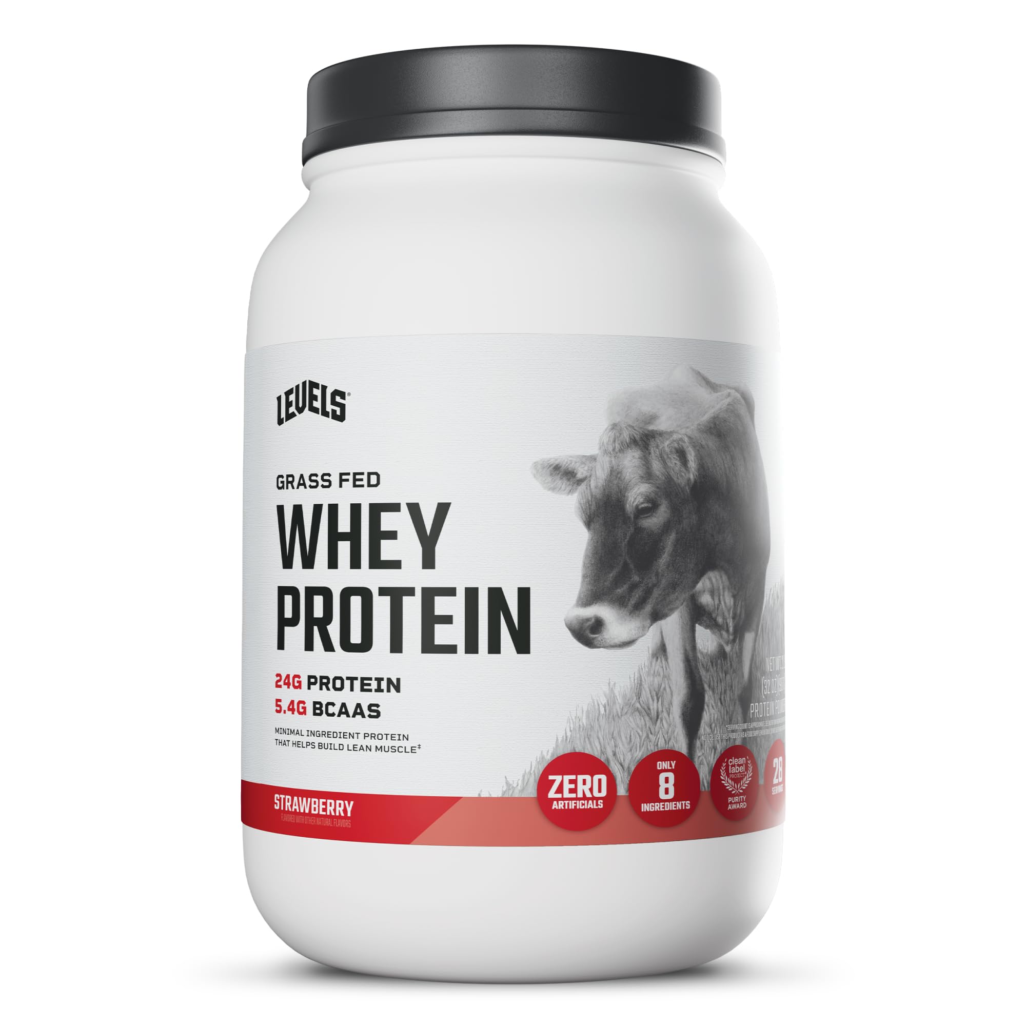 Levels Whey frente del envase mostrando 2LB y sabor fresa, presentación limpia y profesional
