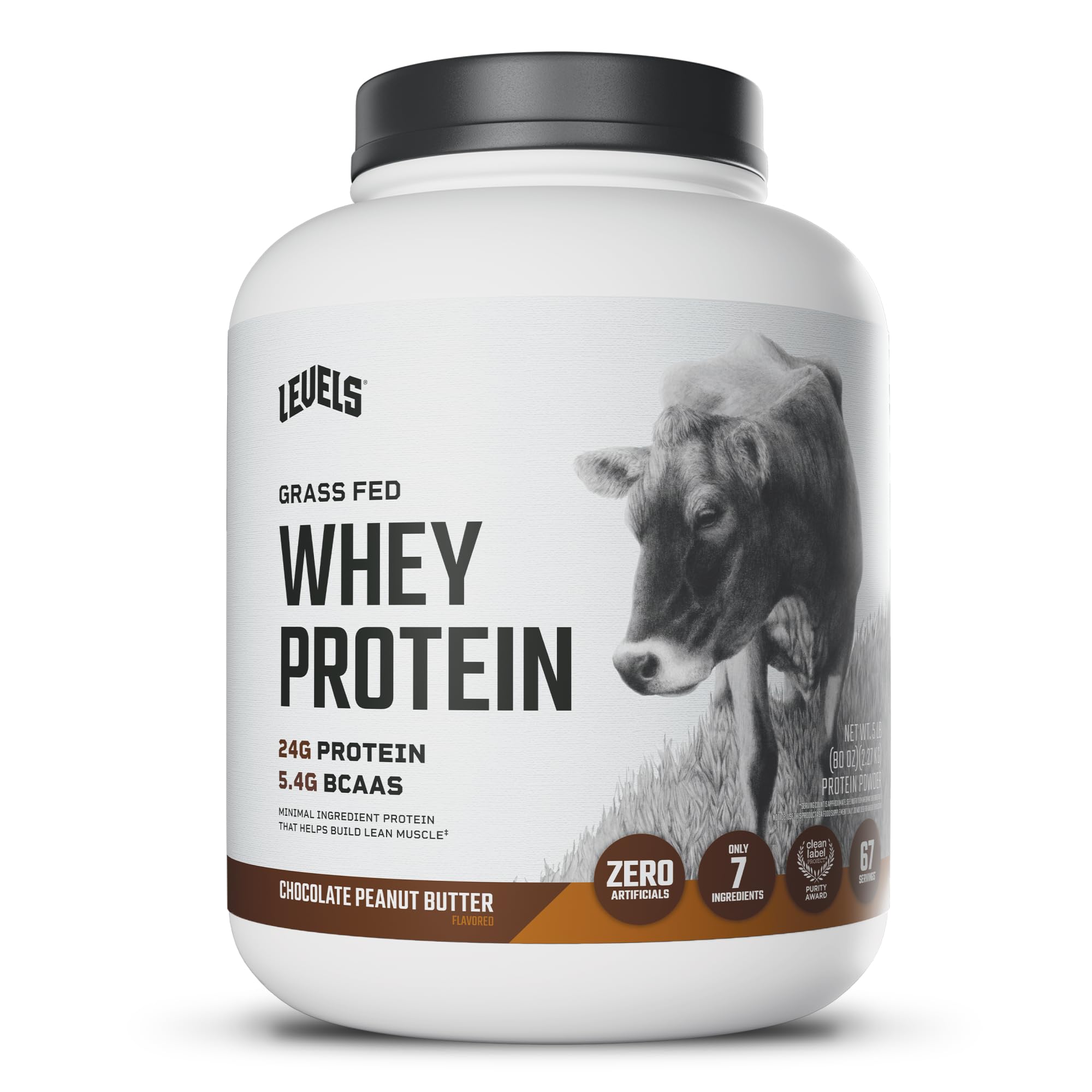 Levels Whey envase frontal mostrando tamaño 5lb y beneficios claros