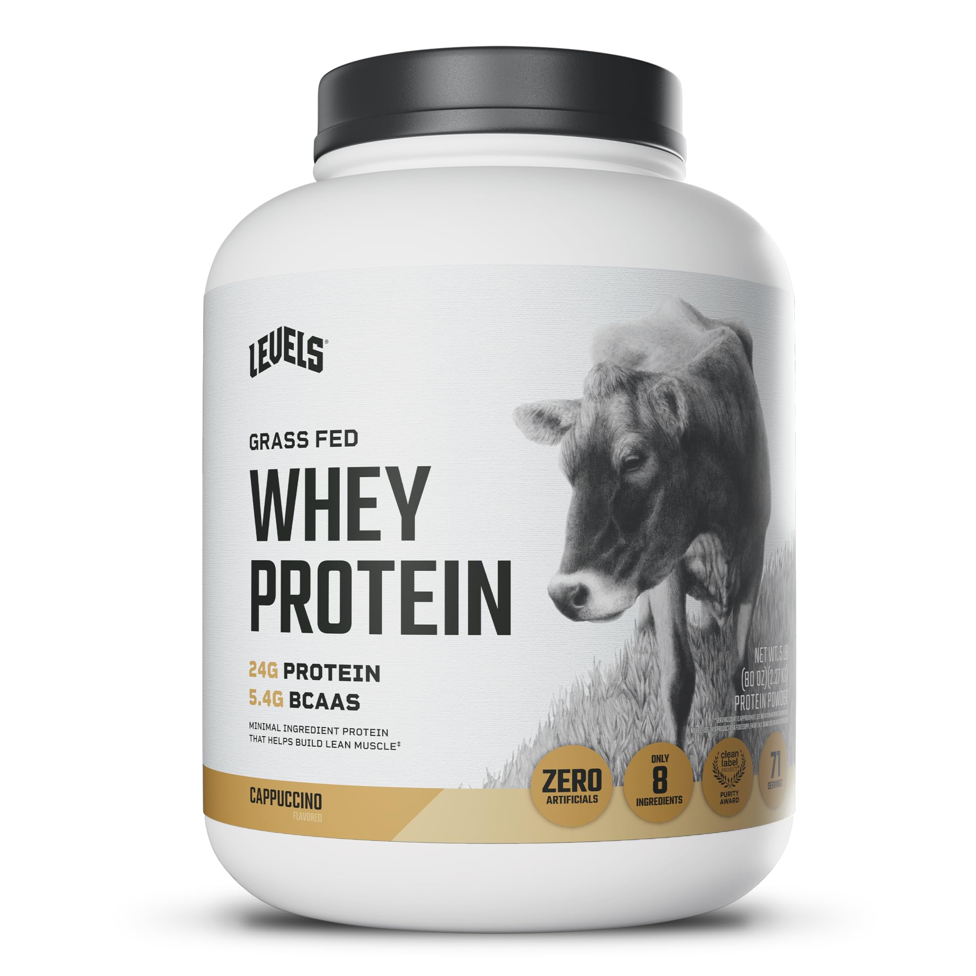 Levels Nutrition tarro frontal cappuccino mostrando sello limpio y tamaño 5 lb