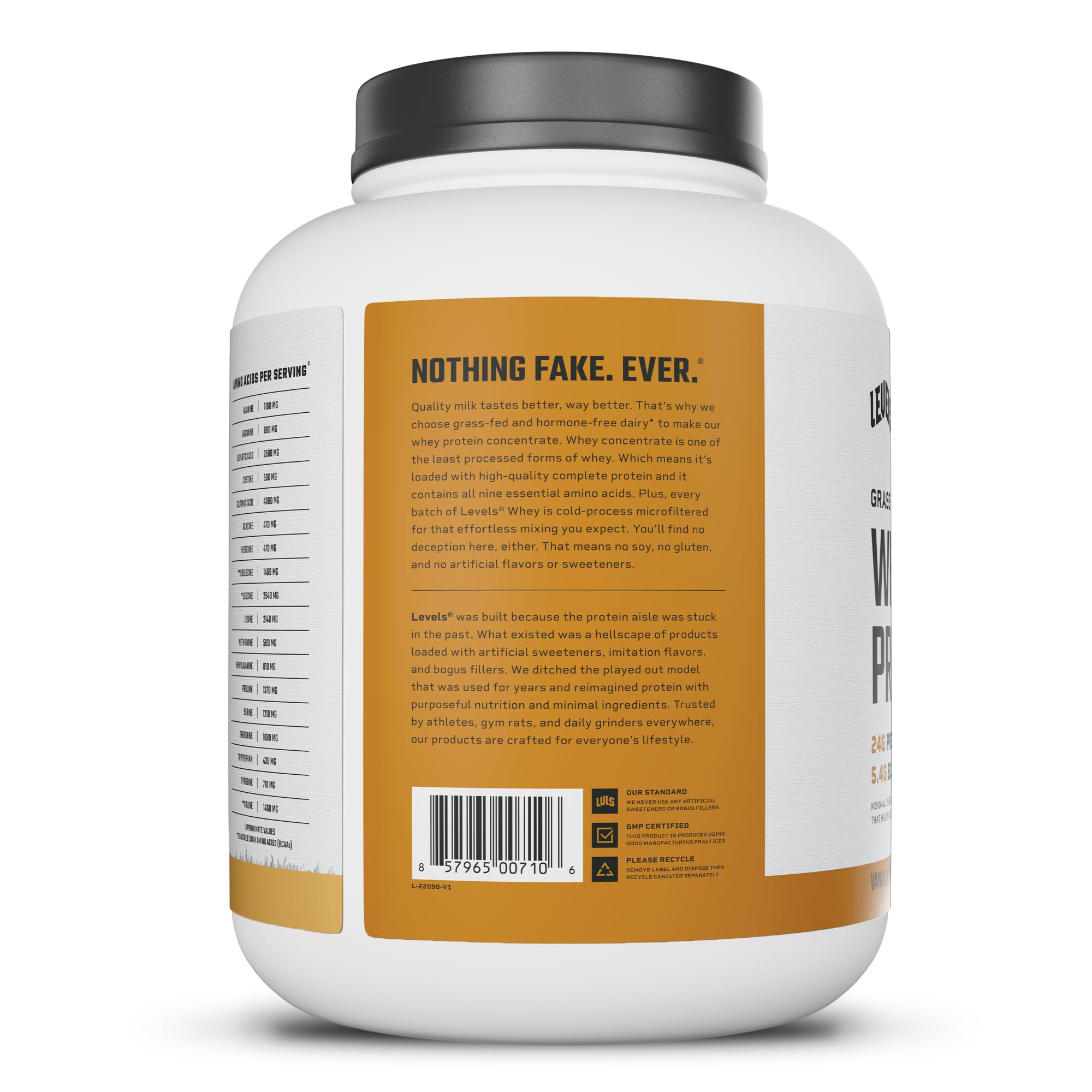 Levels Whey lista de ingredientes sin artificiales, transparencia y sencillez