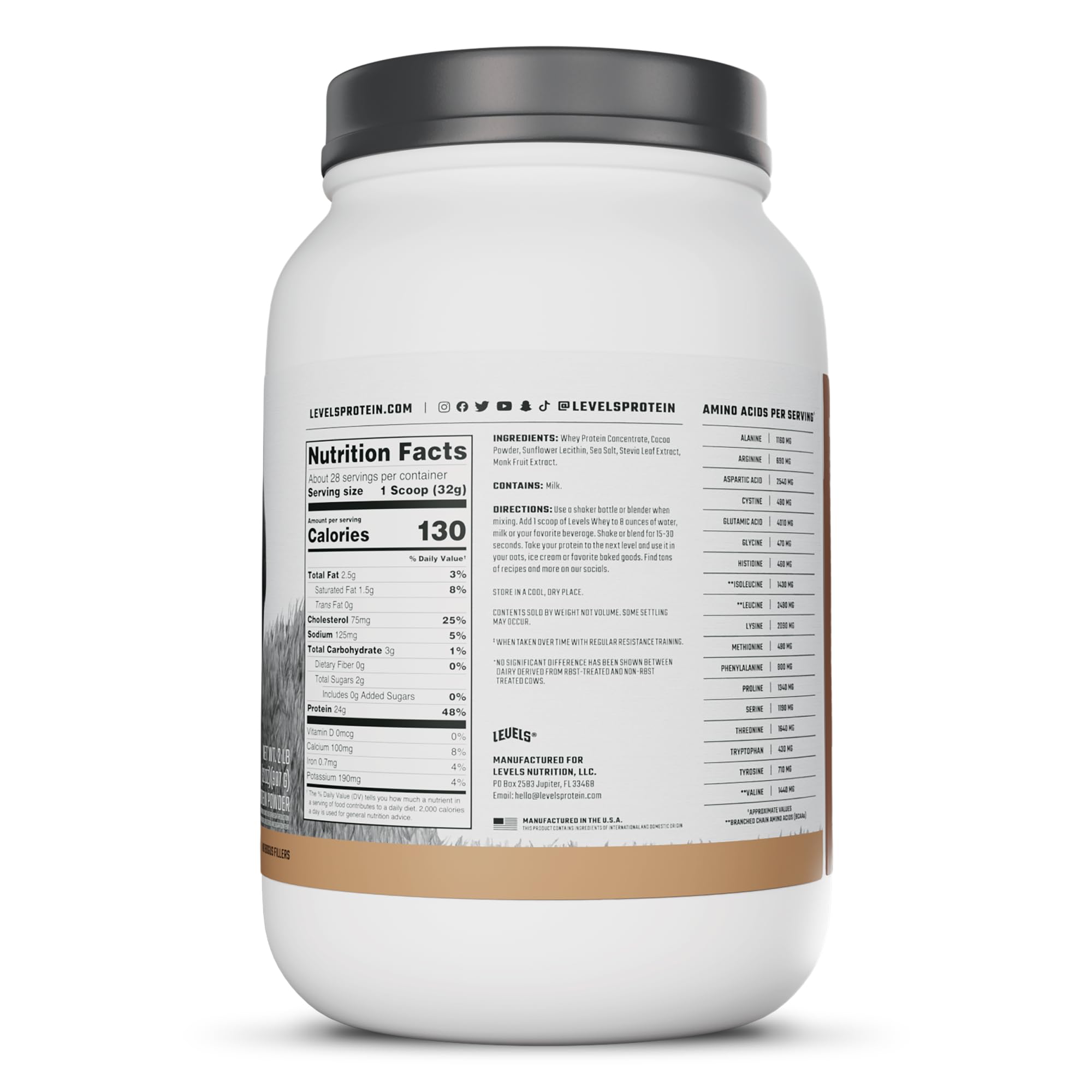 Levels Whey etiqueta nutricional detallada, transparencia de ingredientes
