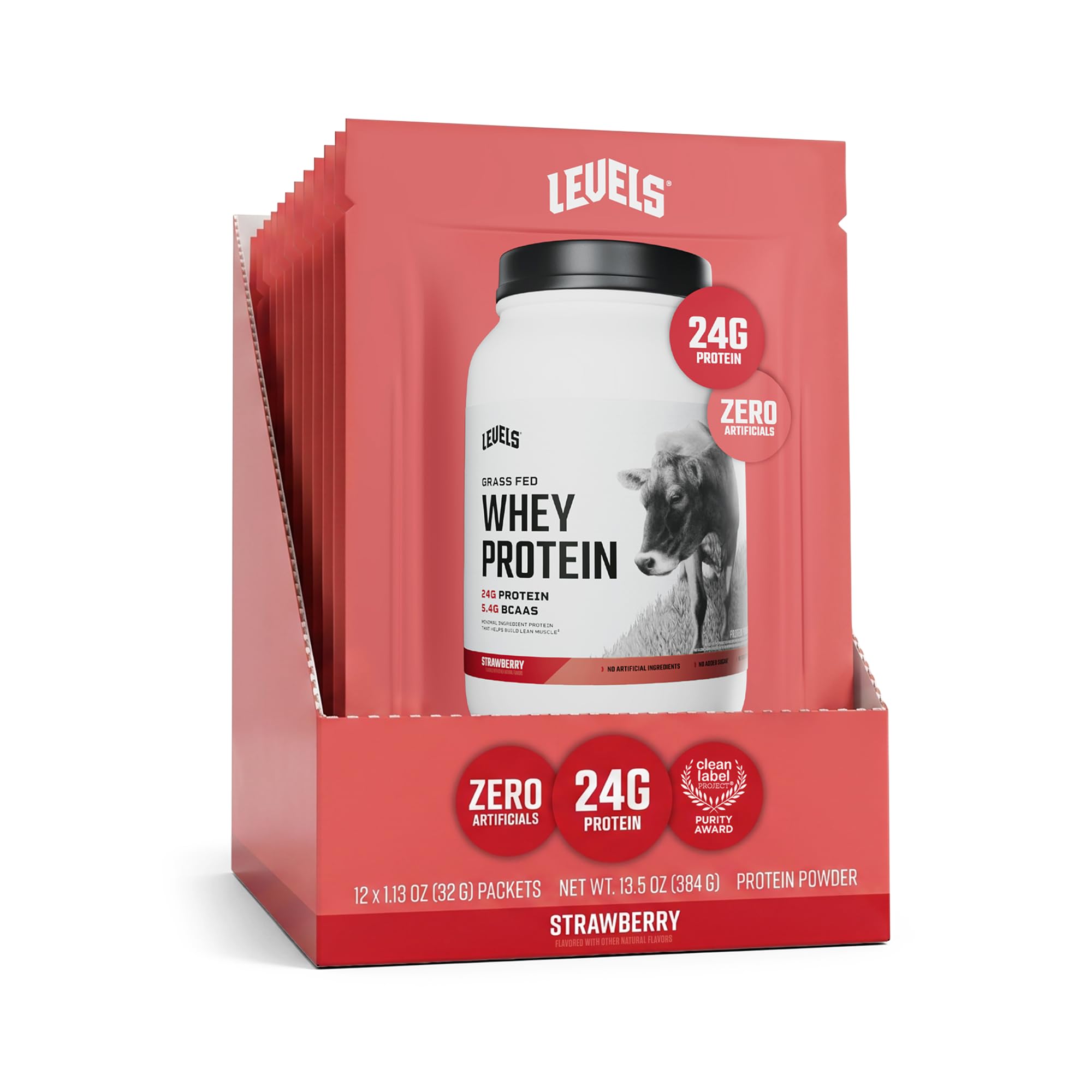 Levels Nutrition envase frontal que muestra sabor fresa y limpio
