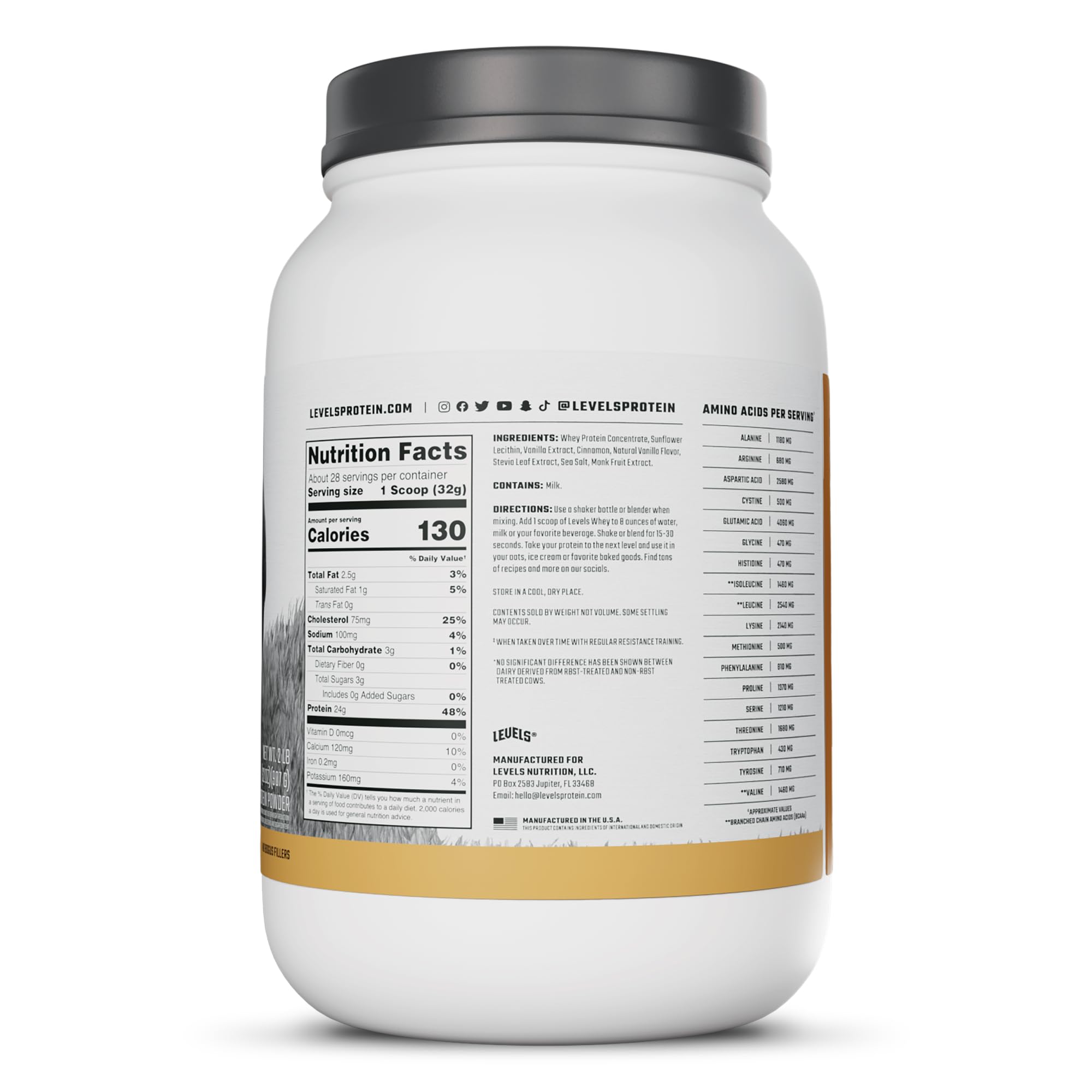Levels Nutrition muestra escala 2 lb para referencia de tamaño