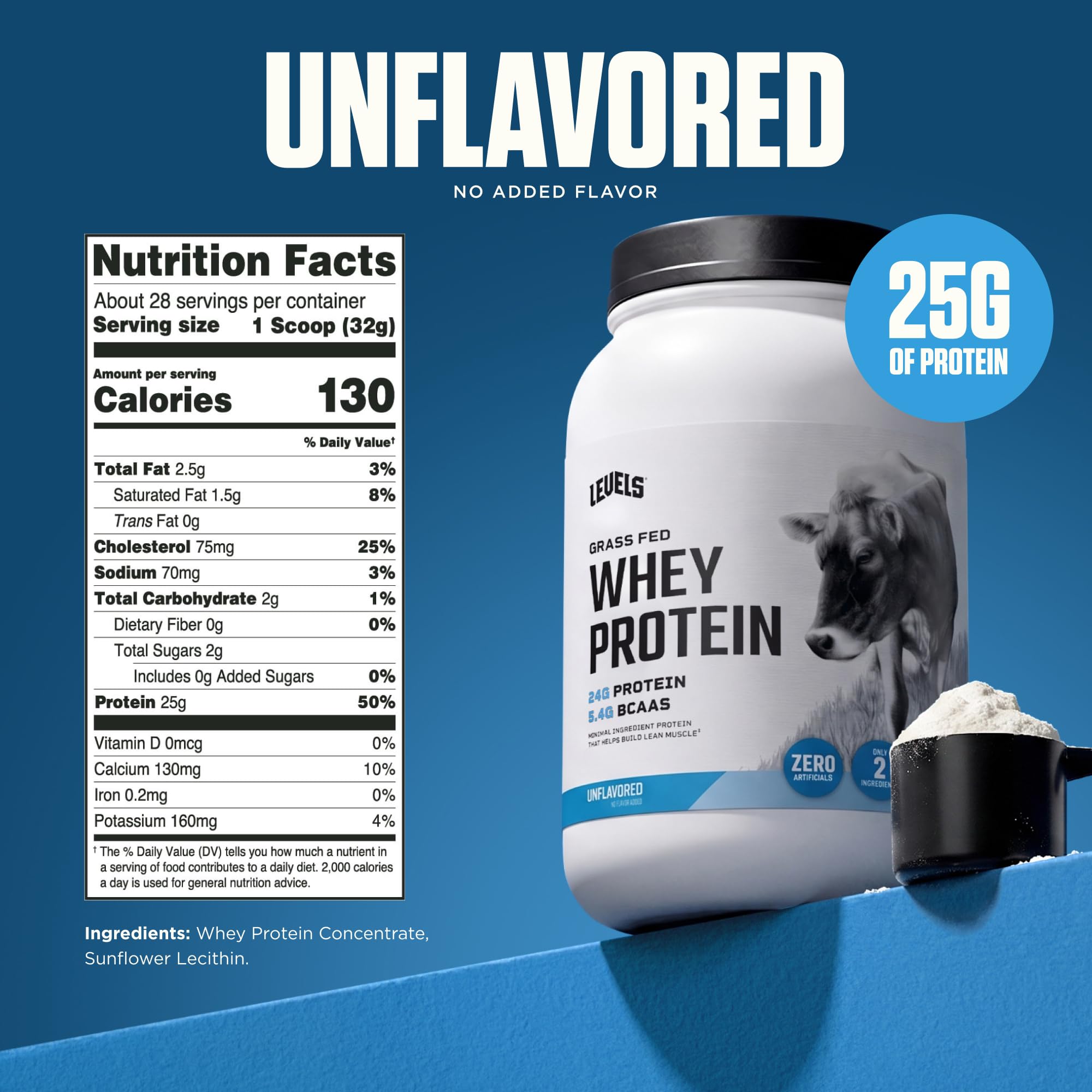 Levels Whey textura del polvo, grano fino para mezcla rápida