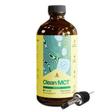 LevelUp botella frontal de vidrio mostrando el aceite C8 y envase premium