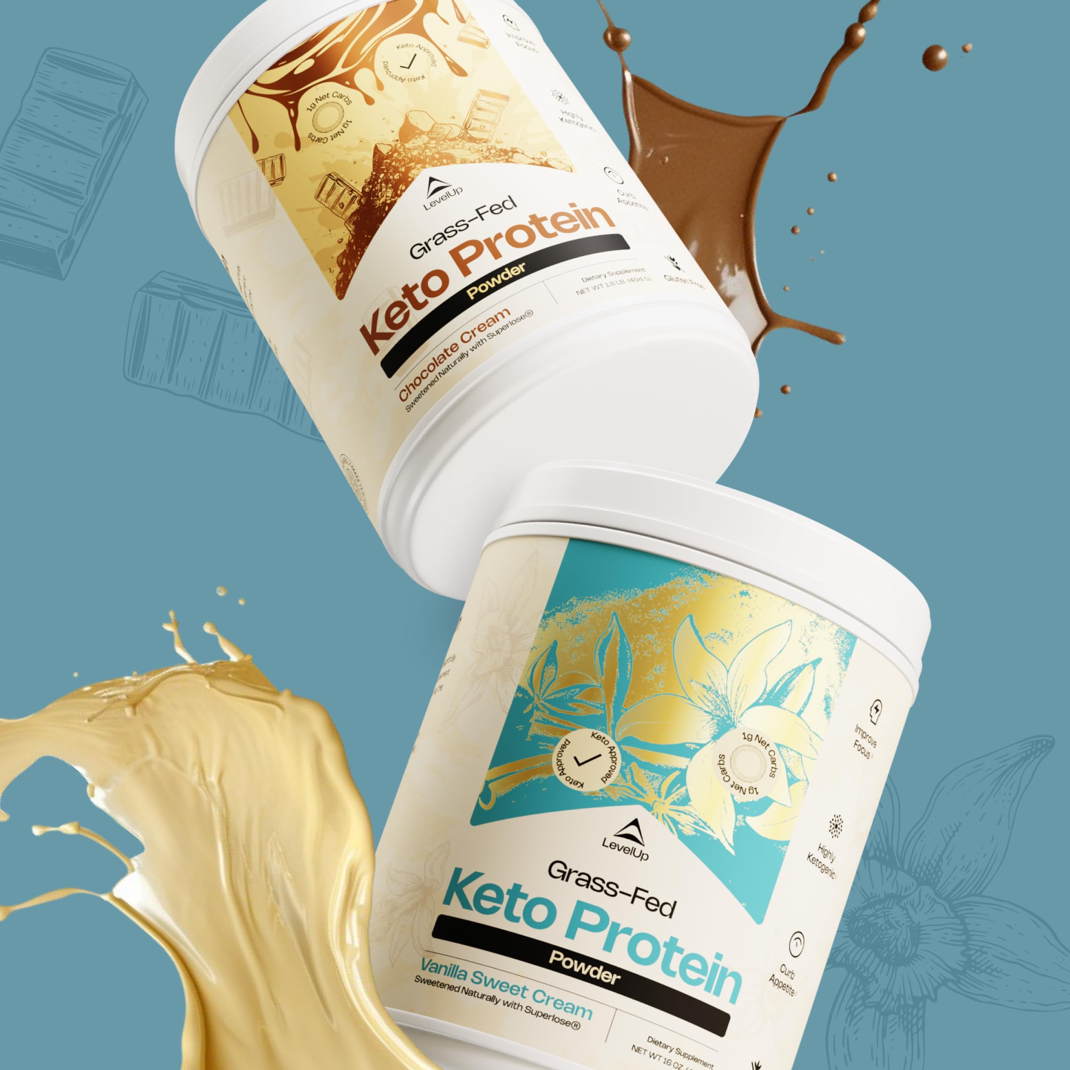 Taza de café mezclada con LevelUp Keto Protein Vanilla Sweet Cream para un desayuno cetogénico