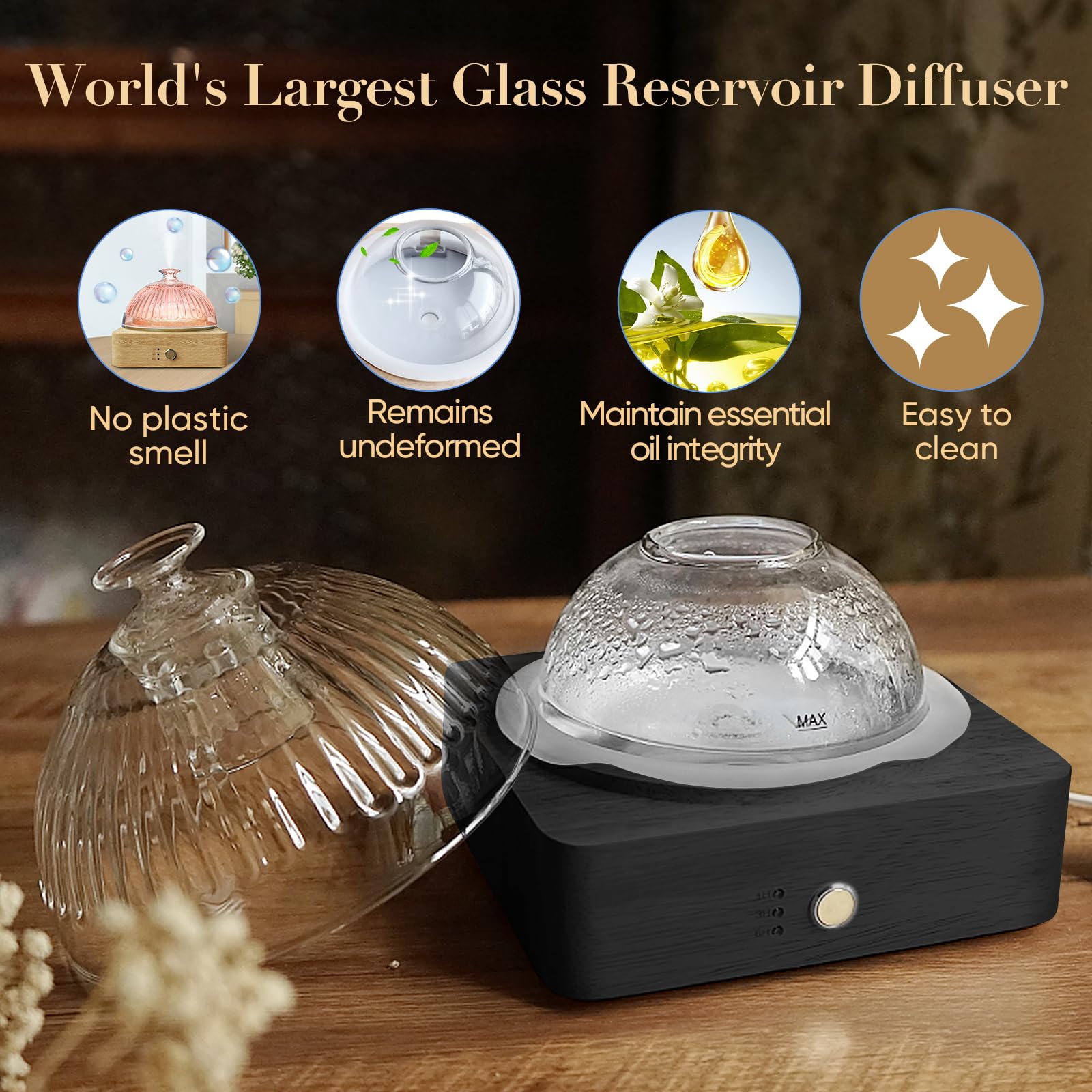 Levoair detalle del vidrio soplado que preserva aromas y facilita limpieza