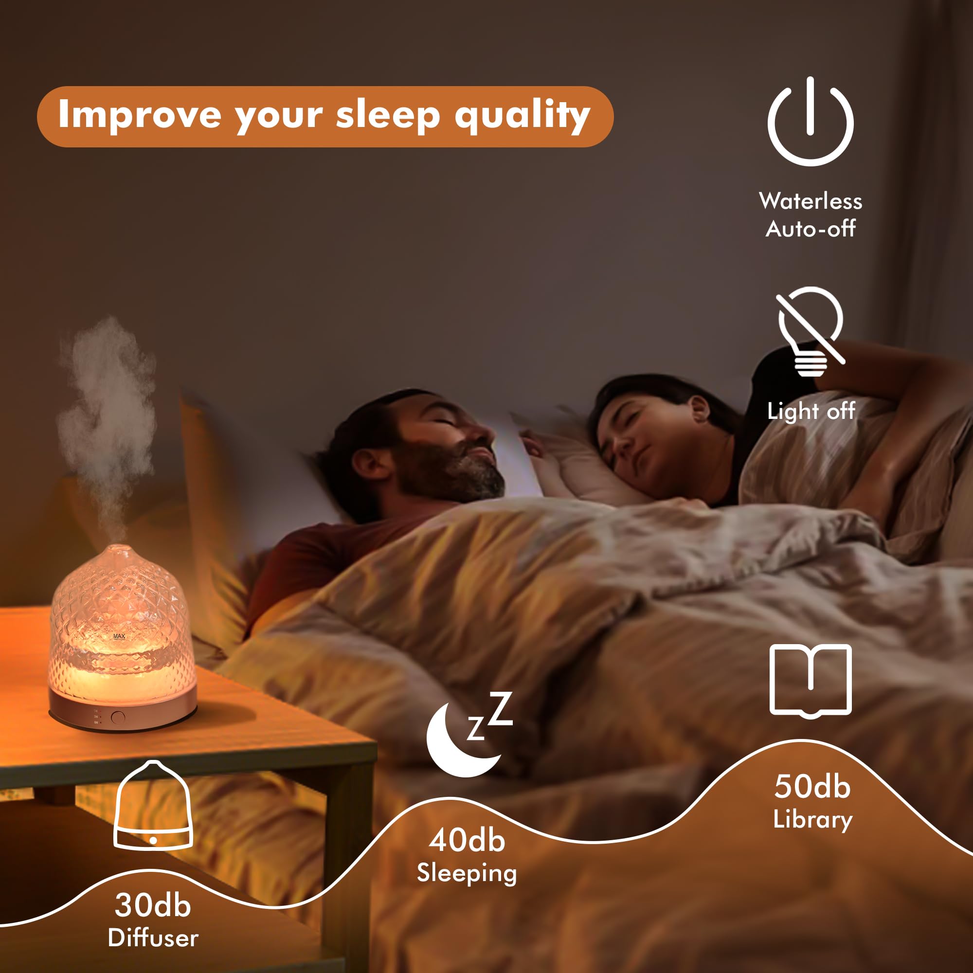 Levoair difusor en uso en salón creando ambiente relajante y luz multicolor