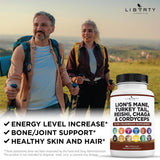 Liberty Lifestyle dos botellas juntas subrayando el aporte de 120 cápsulas