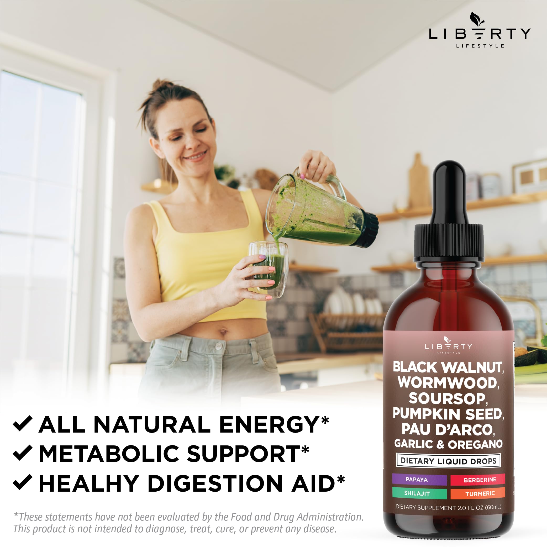 Liberty Lifestyle cuentagotas dosificando la tintura para control preciso de la dosis