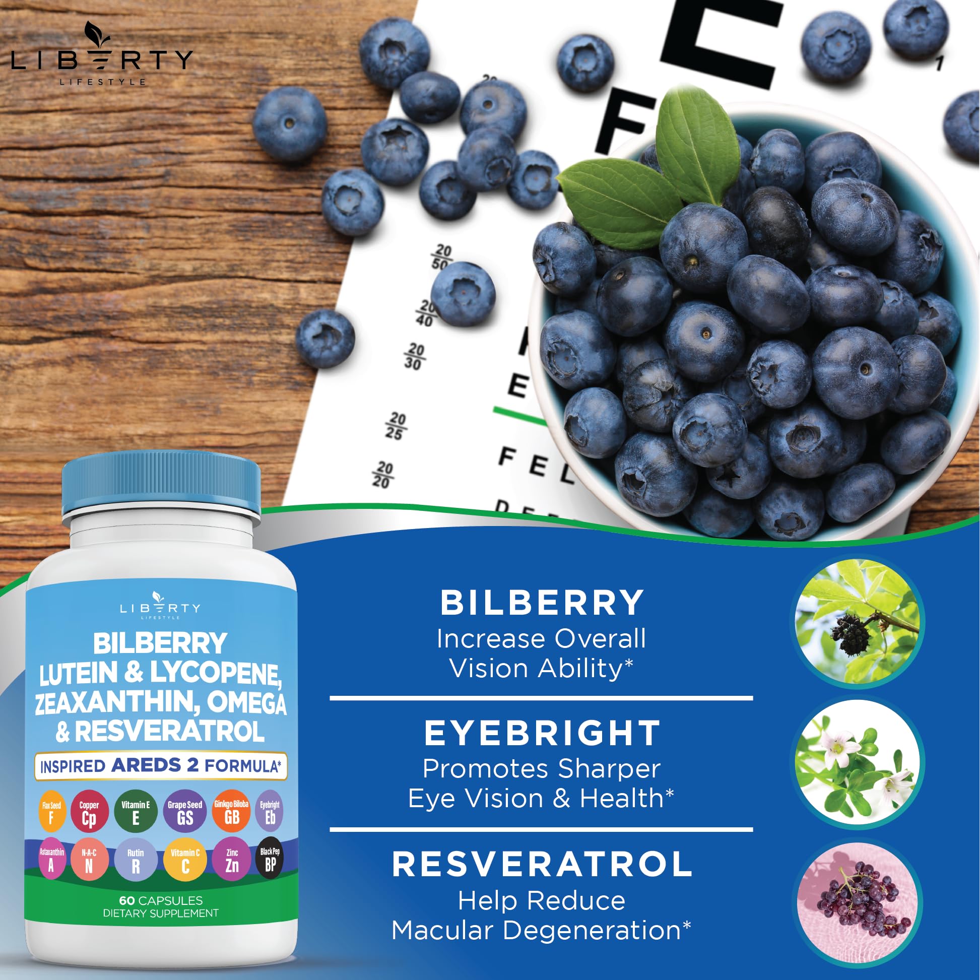 Liberty Lifestyle ingredientes naturales como bilberry y luteína en composición