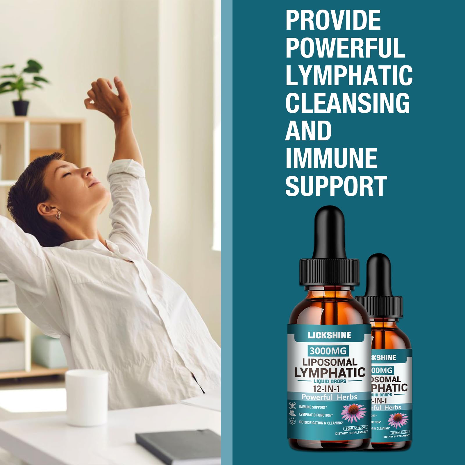 lickshine envase en entorno con plantas, beneficio: imagen natural y orgánica