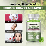 lickshine hojas y fruta de soursop que ilustran origen natural