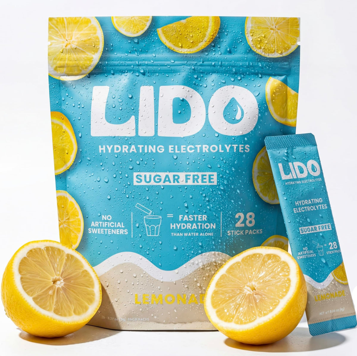 LIDO envase frontal del pack de 28 sticks mostrando diseño y beneficios