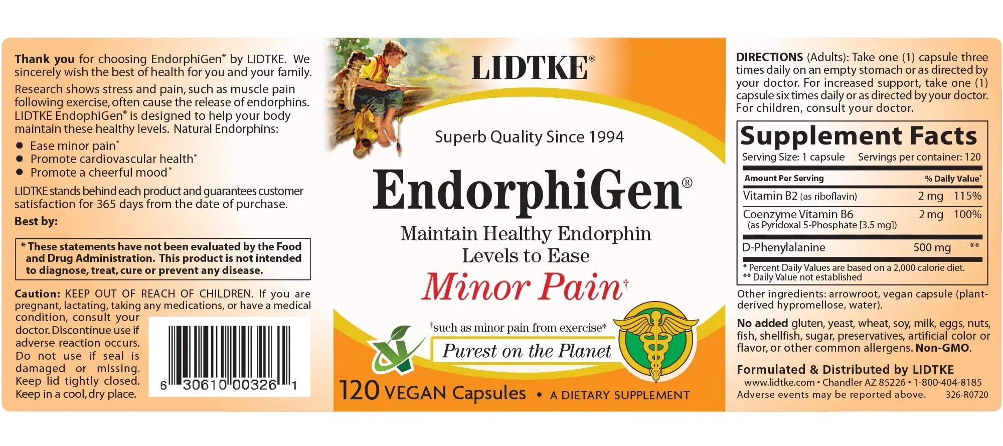 Lidtke cápsula Endorphigen primer plano, muestra textura y fácil de tragar