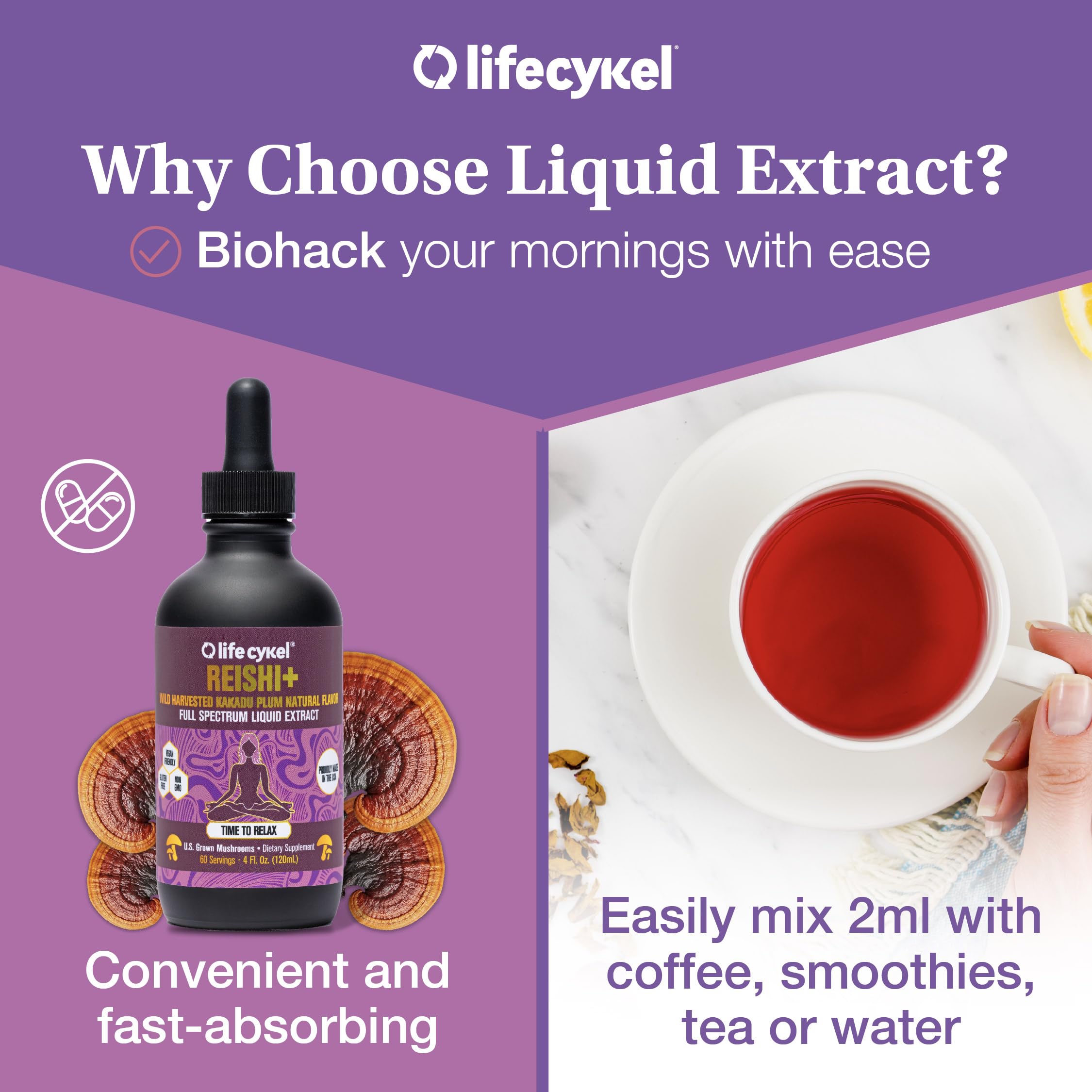 Life Cykel uso sublingual de gotas para absorción rápida y comodidad