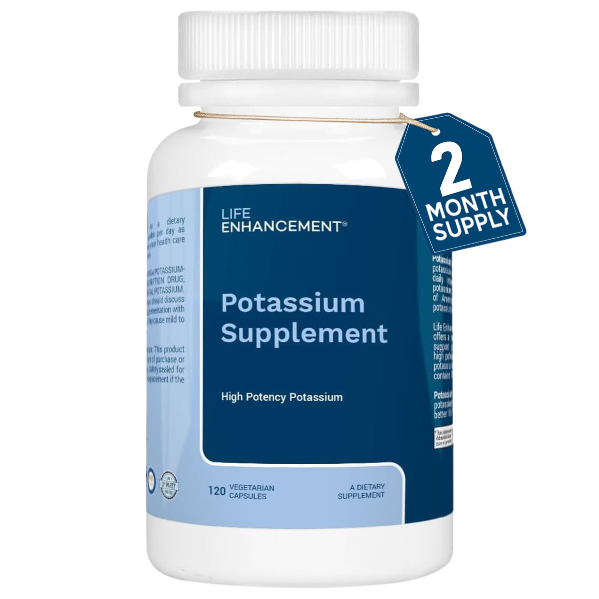 Life Enhancement frasco frontal de potasio 120 cápsulas información clara