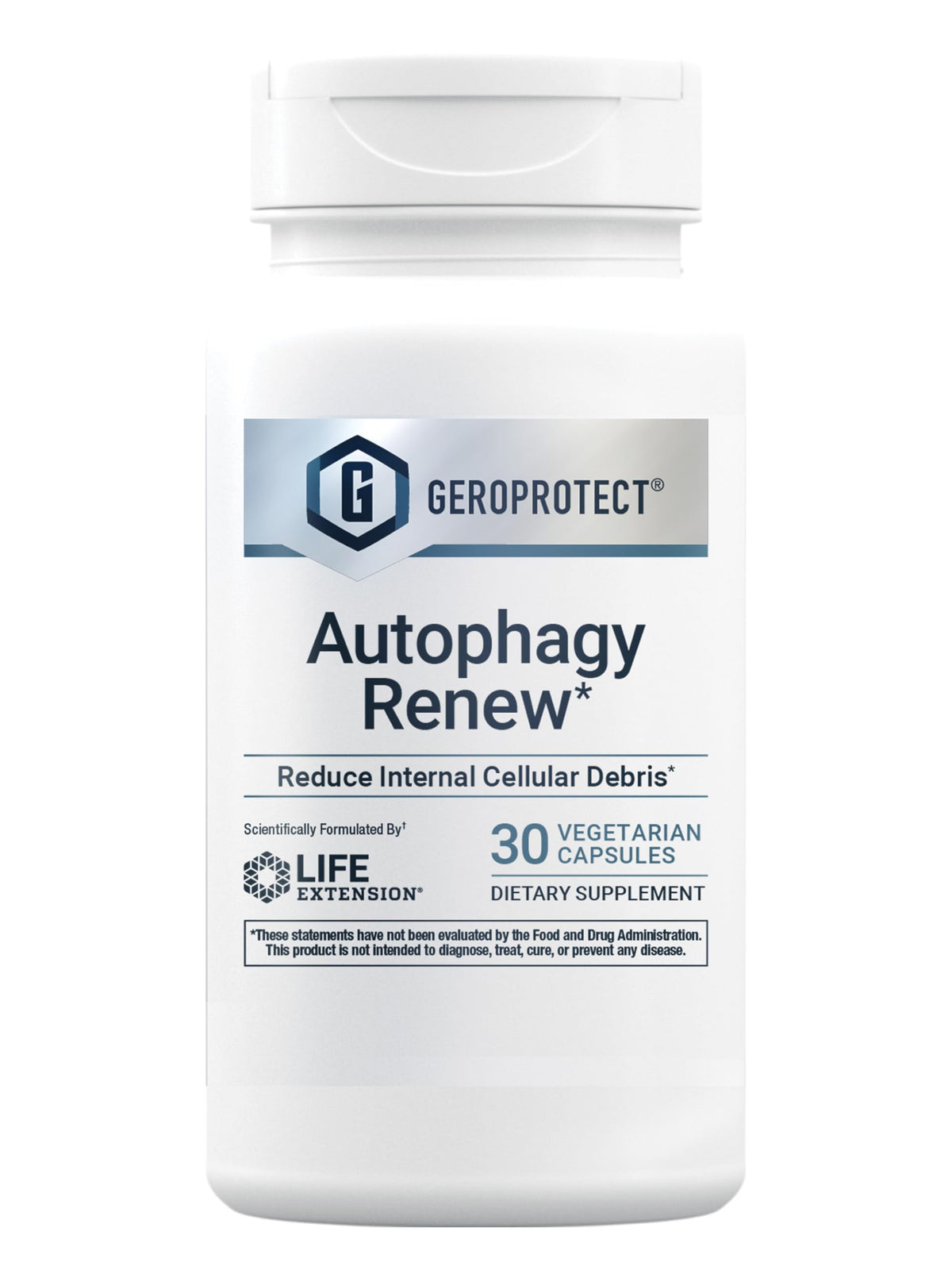 Life Extension frasco Autophagy Renew frente mostrando etiqueta legible y beneficios
