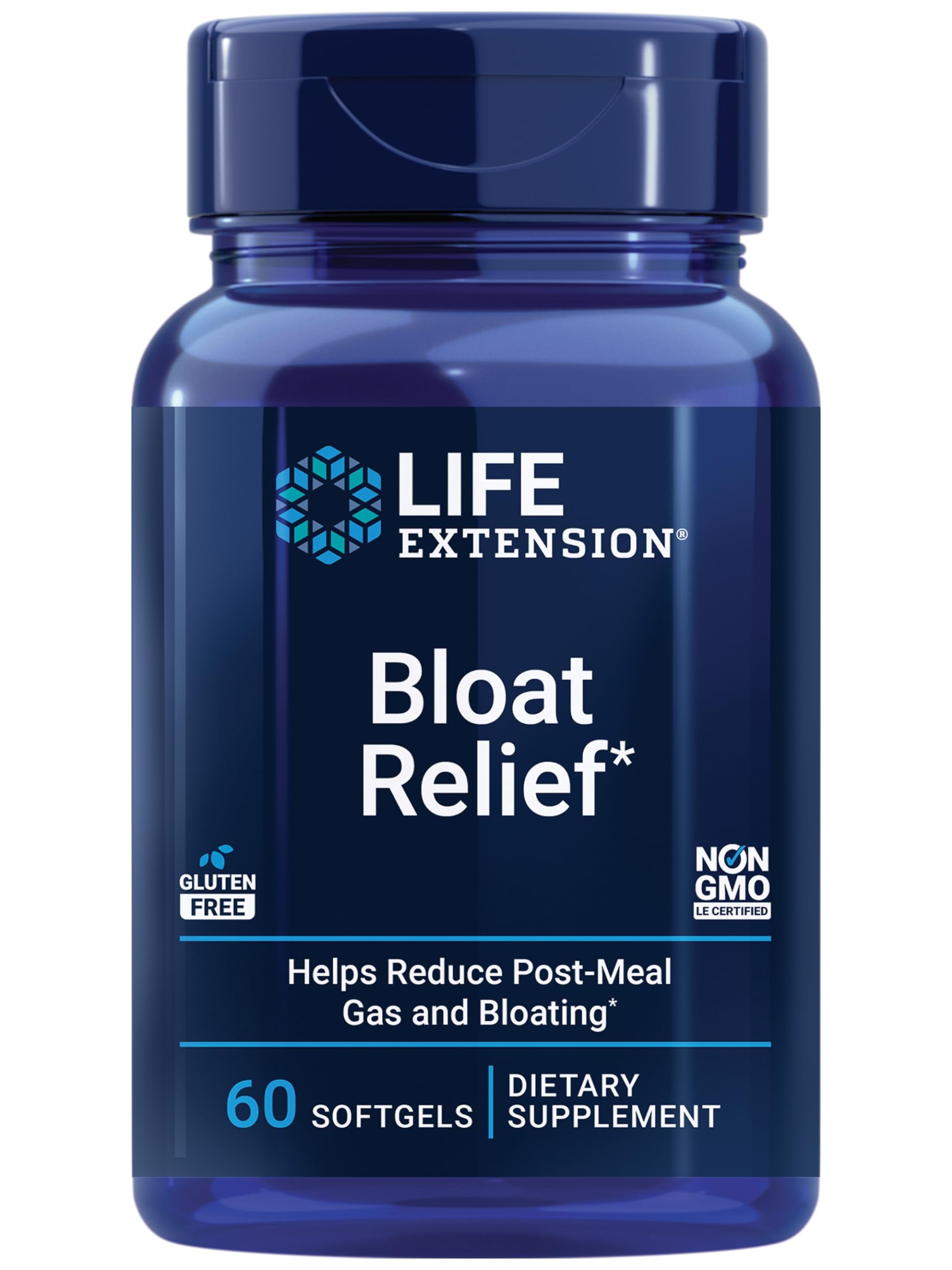 Life Extension envase frontal que muestra alivio de hinchazón y beneficios digestivos