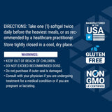 Life Extension lateral del envase mostrando sellos no-GMO y sin gluten