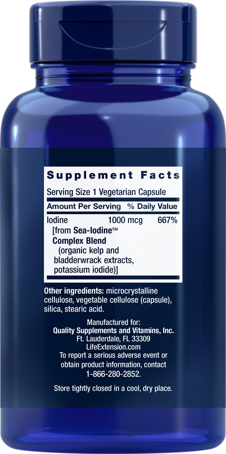 Life Extension cápsula Sea Iodine, textura y tamaño fácil de tragar
