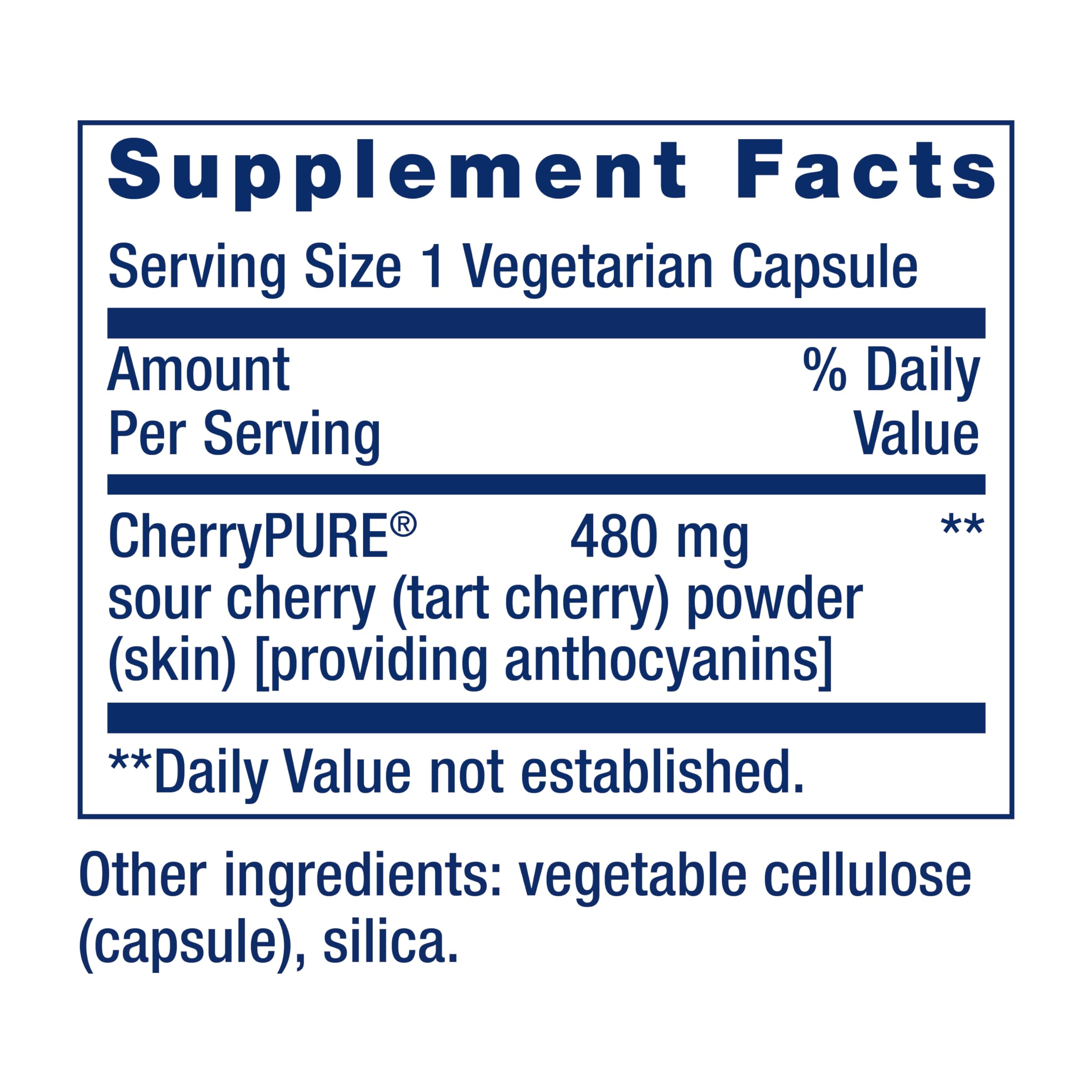 Life Extension etiqueta con CherryPURE® y detalles de antocianinas para confianza