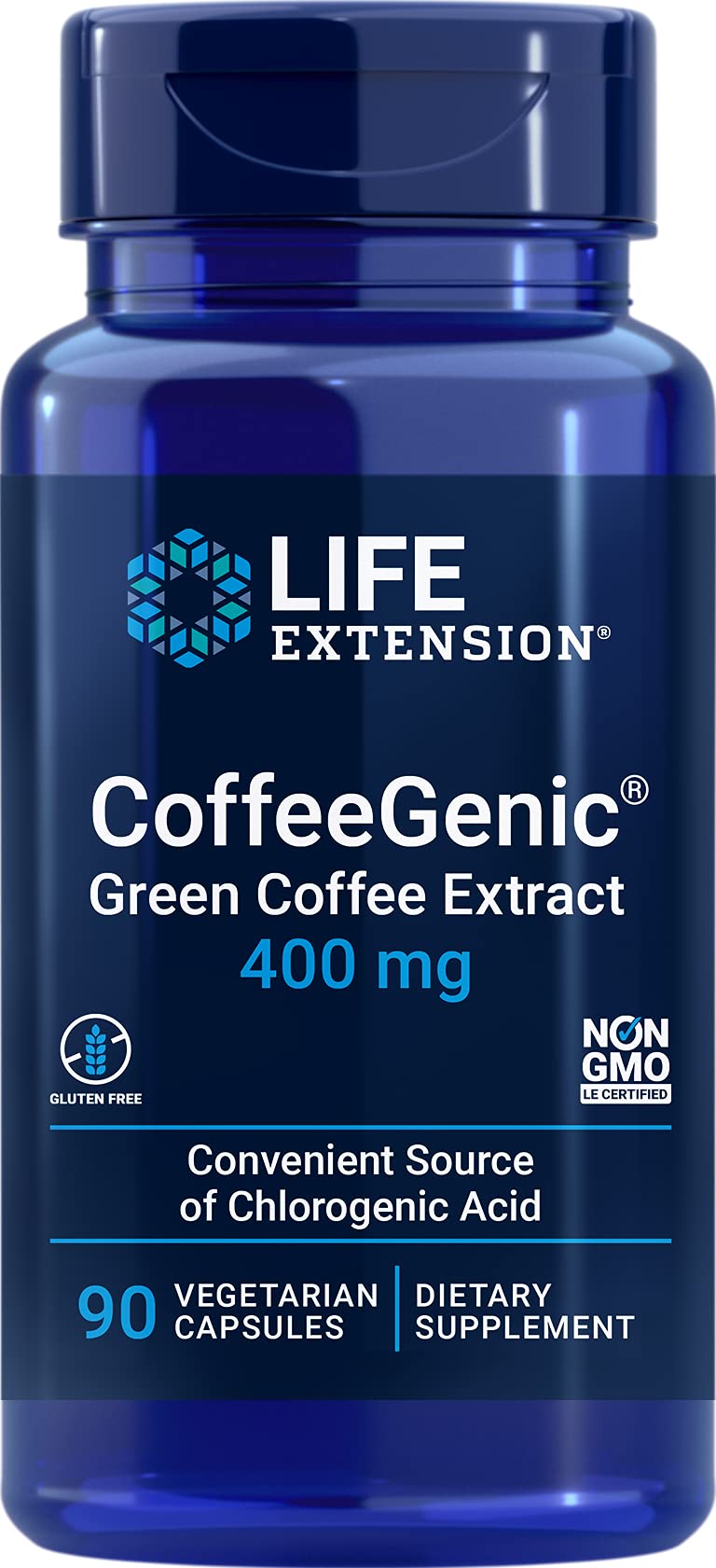 Life Extension CoffeeGenic® vista frontal del envase que transmite confianza