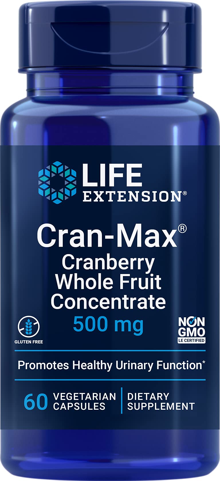 Life Extension envase Cran-Max al frente mostrando la marca y beneficio antioxidante