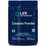 Life Extension frasco de creatina monohidrato mostrando el frente y beneficios