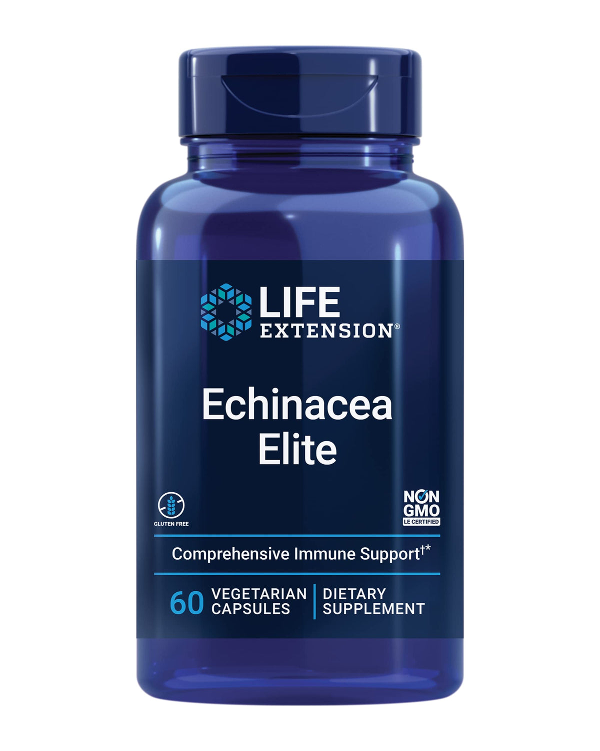 Life Extension envase frontal mostrando Echinacea Elite y beneficios diarios