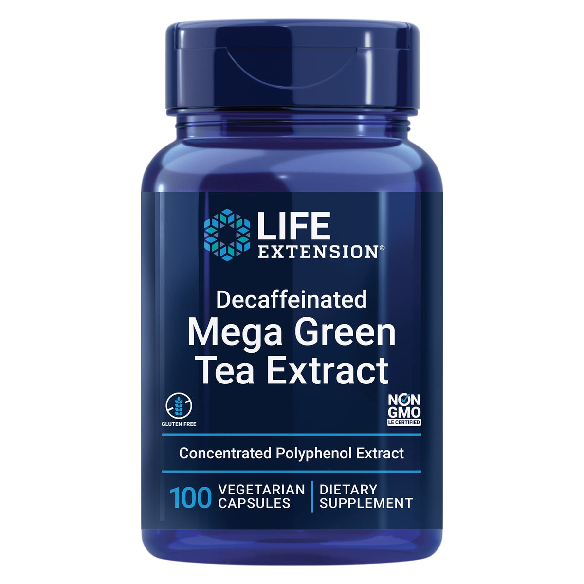 Life Extension envase frontal del extracto descafeinado para antioxidantes