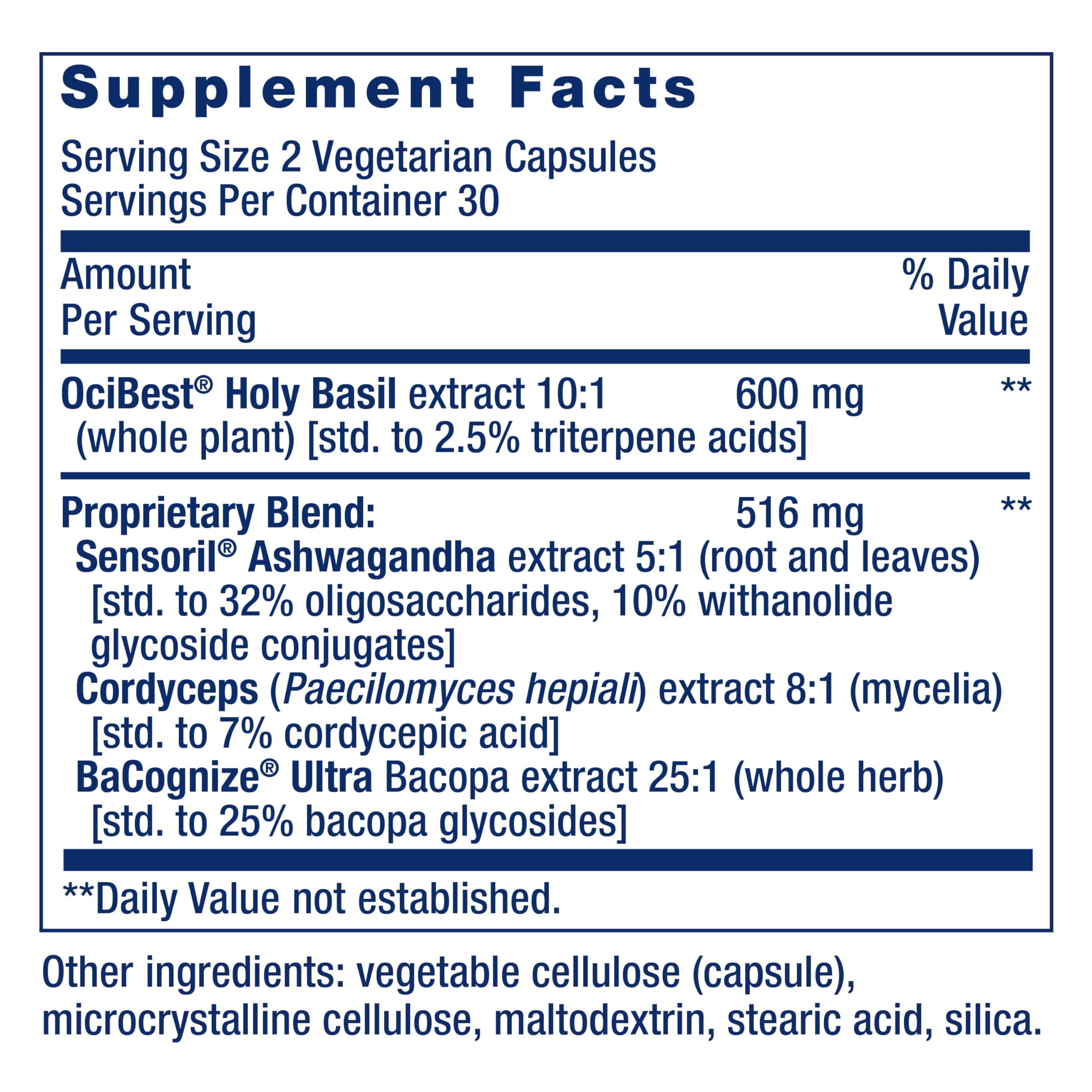 Life Extension etiqueta con lista de ingredientes y certificaciones claras