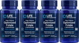 Life Extension frasco frontal del folato optimizado mostrando la etiqueta y el conteo, ideal para abastecimiento prolongado