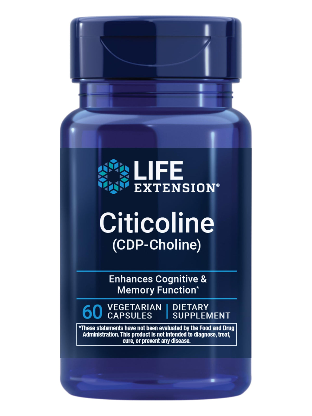 Life Extension frasco delantero mostrando etiqueta clara y beneficio cognitivo