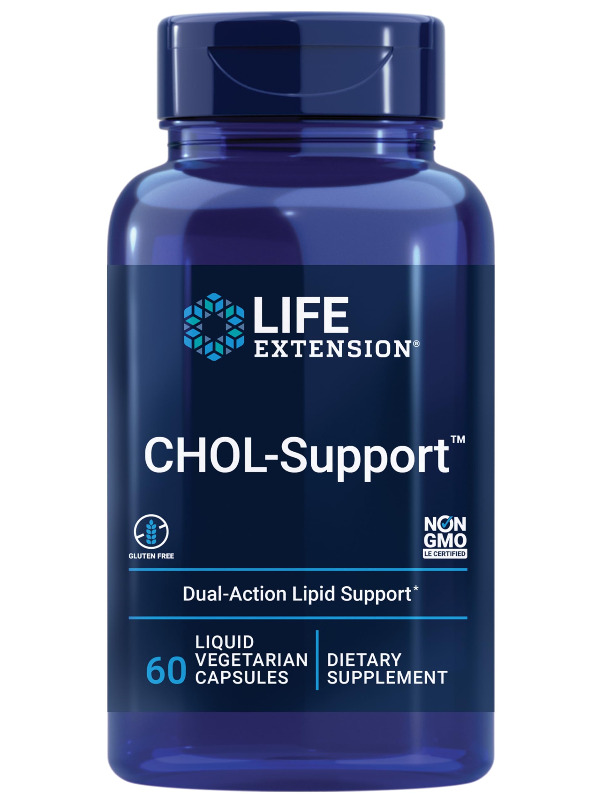 Life Extension frasco frontal CHOL-Support mostrando presentación y beneficio