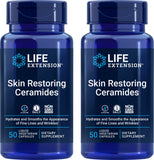 Life Extension frasco frontal de Skin Restoring Ceramides mostrando etiqueta clara y beneficios